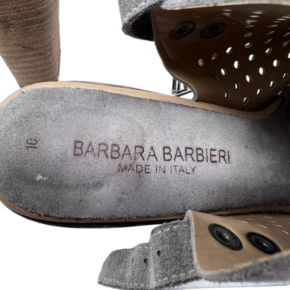 Barbara Barbieri Gray Suede Perforated Slingback Block Heeled Sandals Mules 8.5 - Picture 10 of 13